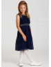 Beaded Navy Blue Chiffon Knee Length Flower Girl Dress
